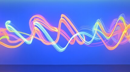 Abstract Colorful Waves Flowing Across Blue Background