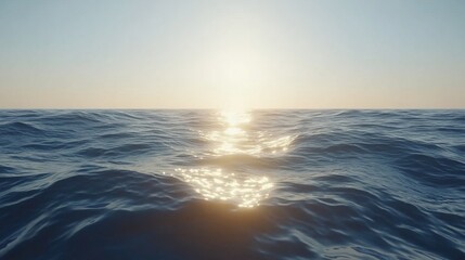 Obraz premium Ocean sunset, golden reflection on waves, tranquil seascape background