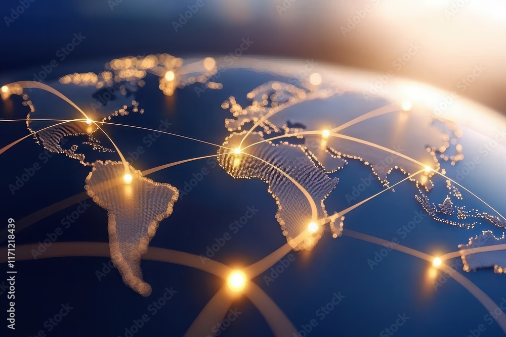 Poster global logistics network visualization world map infographic digital environment aerial view connect