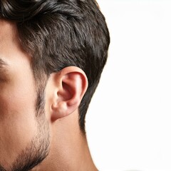 Fototapeta premium handsome man, detail of left ear, AI generated