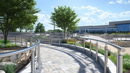 Obraz premium Modern Urban Pathway with Ramps and Handrails