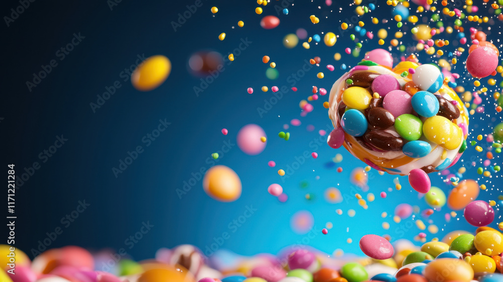 Aufkleber Colorful candies and sweets scattered in playful manner, creating vibrant and joyful atmosphere. image captures essence of fun and indulgence in confectionery delights