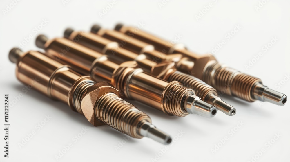 Poster A close-up of several metallic fuel injectors used in engines for combustion efficiency.