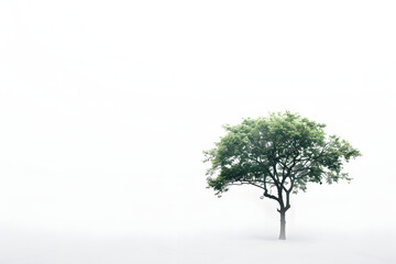Lonely tree standing in foggy landscape minimalist nature