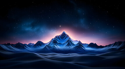 Majestic snow-capped mountain peak at night, starry sky background,  fantasy landscape, ideal for desktop wallpaper.