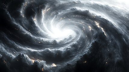 Swirling vortex of clouds and lights, abstract cosmic energy.