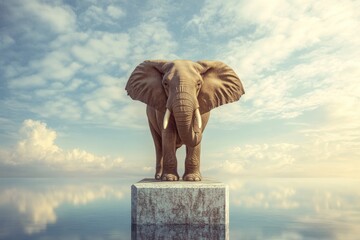 Majestic Elephant Stands Alone On Platform Over Water