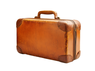 Vintage leather suitcase on a plain background