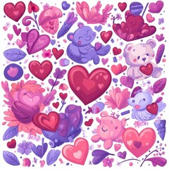Playful Valentine's Day Background in 2D Illustration Style – Pastel Hearts, Cupid's Arrows, Love Letters, and Sweet Romantic Symbols