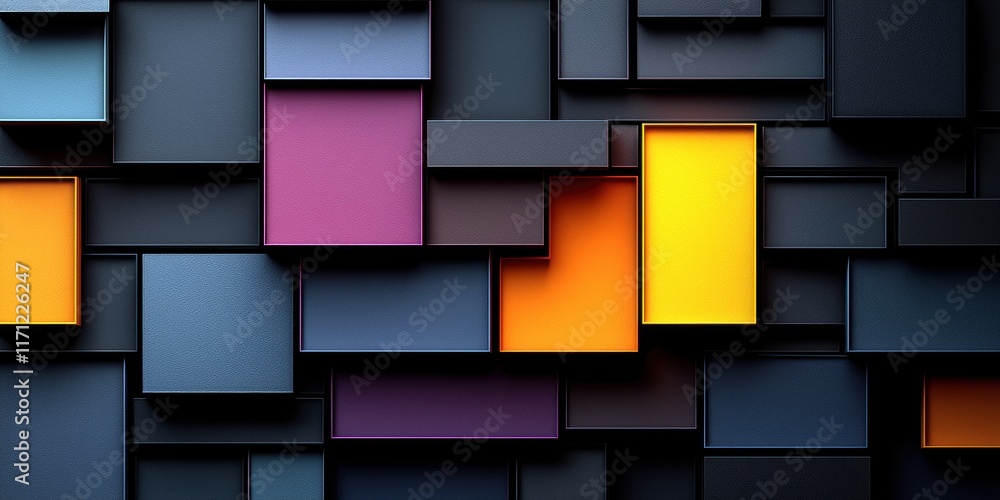 Aufkleber colorful abstract composition of geometric shapes on a dark background, creating depth.