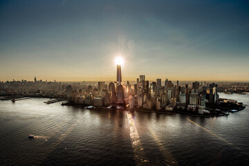 New York aerial cityscape at sunrise