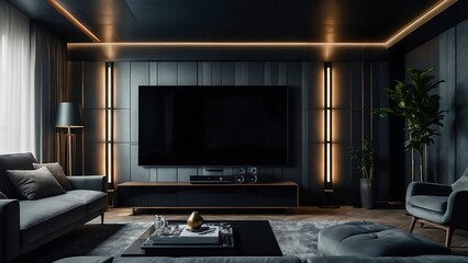 Modern, streamlined home cinema system with cutting-edge technology and chic aesthetics