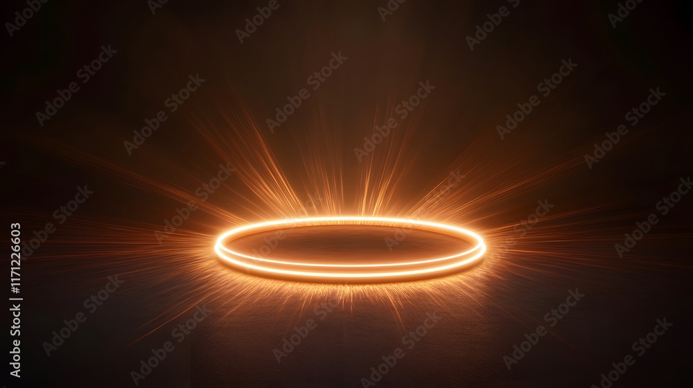 Poster glowing circular platform with radiating light rays