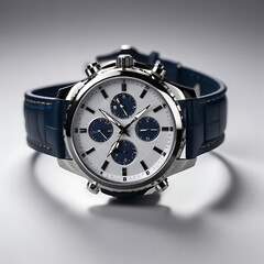 A luxury wristwatch displayed at an angle, emphasizing detail and elegance, on white.