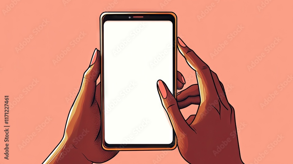 Poster isolated view of hands gripping a phone with a blank screen, ideal for showcasing mobile app uis.