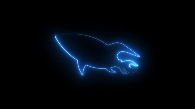 Abstract glowing neon light rocket icon animation on black background. animated rocket logo with glowing neon lines. neon circle line animation.
