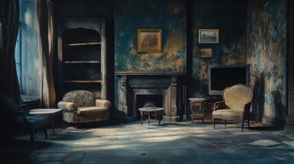 Antique Living Room with Vintage Furniture and Dim Lighting