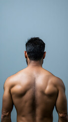Fototapeta premium Muscular Man Back, Studio Shot, Grey Background, Fitness, Health.
