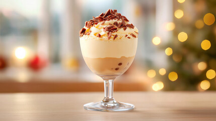 Delight in this elegant ice cream sundae served in glass cup, topped with whipped cream and cho te shavings, perfect for any festive occasion