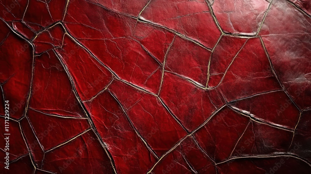 Poster A close-up of textured red leather with visible cracks and patterns.