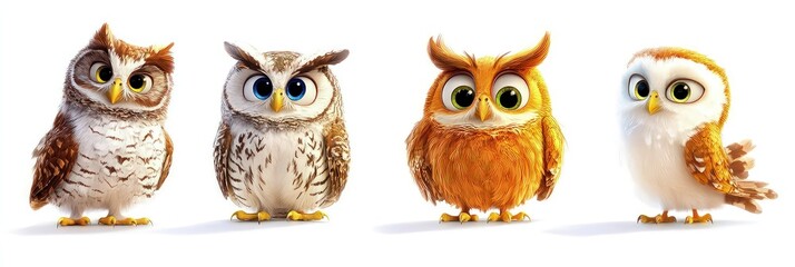 Fototapeta premium Different collection of owl isolated on white background