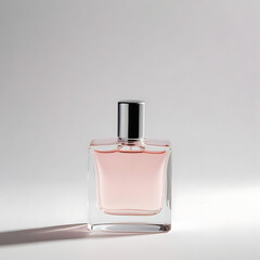 A modern perfume bottle with subtle shadows, isolated on a crisp white surface.