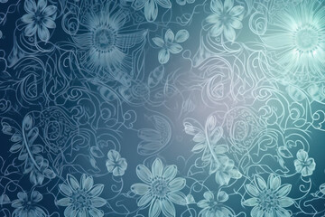 Fototapeta premium Blue floral lace pattern with a soft glowing effect and vintage charm