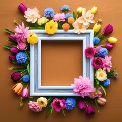 Frame with a white border and a colorful flower arrangement