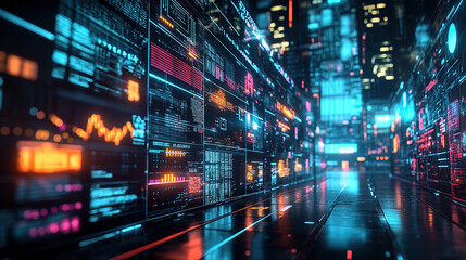 Obraz premium Futuristic Digital Corridor with Glowing Screens