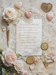 Vintage love letter with roses and decorative elements