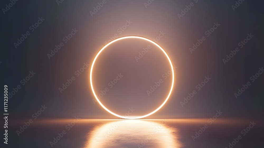 Poster illuminated oval frame in dark ambient setting