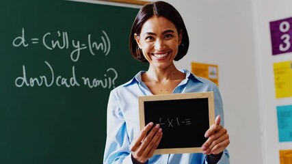 Engaging Teacher Holding Chalkboard Scene Professional Footage