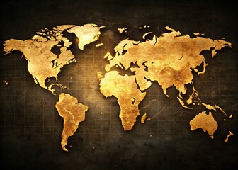 Vintage World Map Logo: Gold Globe on Black Background