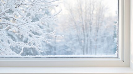 Window in a room overlooking the winter landscape, ai generated