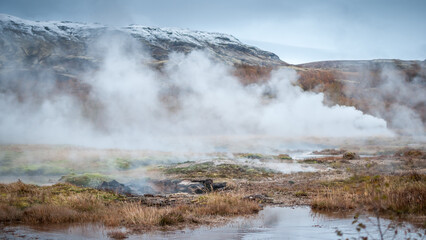 Geysir hot springs. Iceland Haukadalur Valley. 