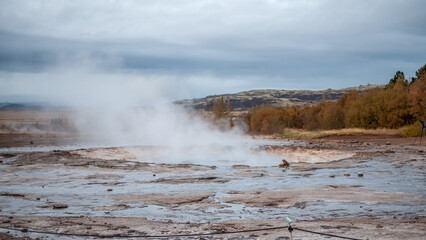 Geysir hot springs. Iceland Haukadalur Valley. 