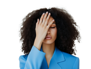 Woman shows frustration with hand on face