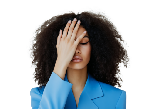 Woman shows frustration with hand on face