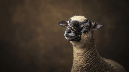 Fototapeta premium portrait of sheep with spotted cream and black face, showcasing its unique features and expression