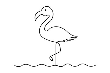 Flamingo bird continuous one line drawing of outline vector illustration