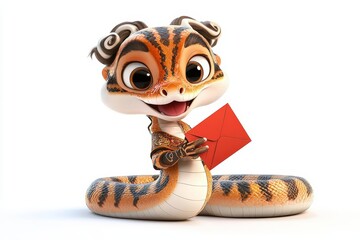 Chinese New Year snake holding a red envelope