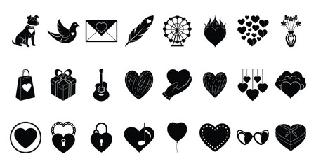 Valentine's Day themed icons isolated on white