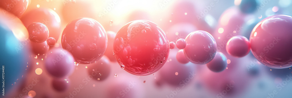 Poster minimalistic 3d rendering of smooth pastel-colored shapes floating against a white background,