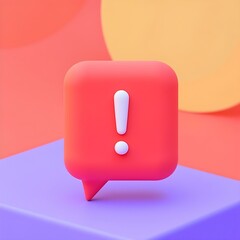 A red speech bubble with an exclamation point sits on a pastel background.