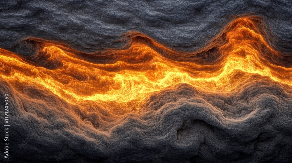 Poster A digital rendering of fiery waves amidst dark, textured clouds.