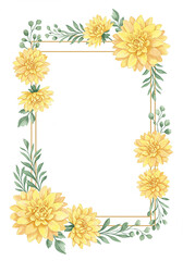 Fototapeta premium Elegant Yellow Dahlia Floral Frame Wedding Invitation Greeting Card Design
