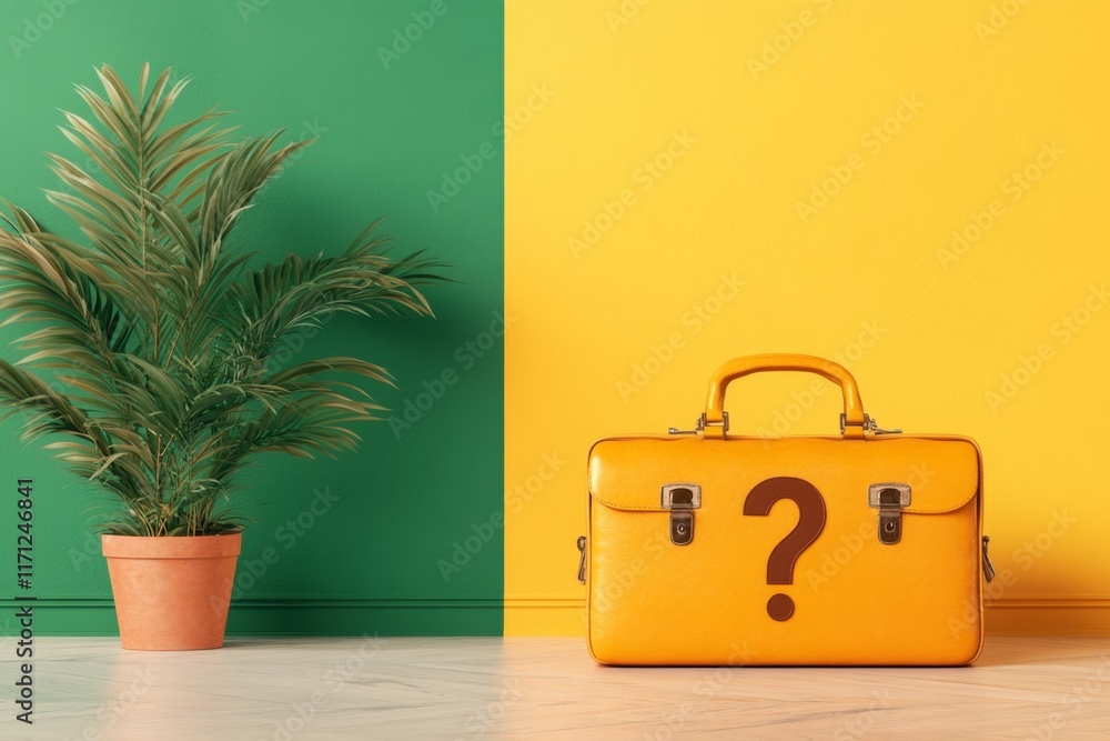 Poster a clean and modern depiction of a question mark and briefcase, symbolizing job interviews, in a mini
