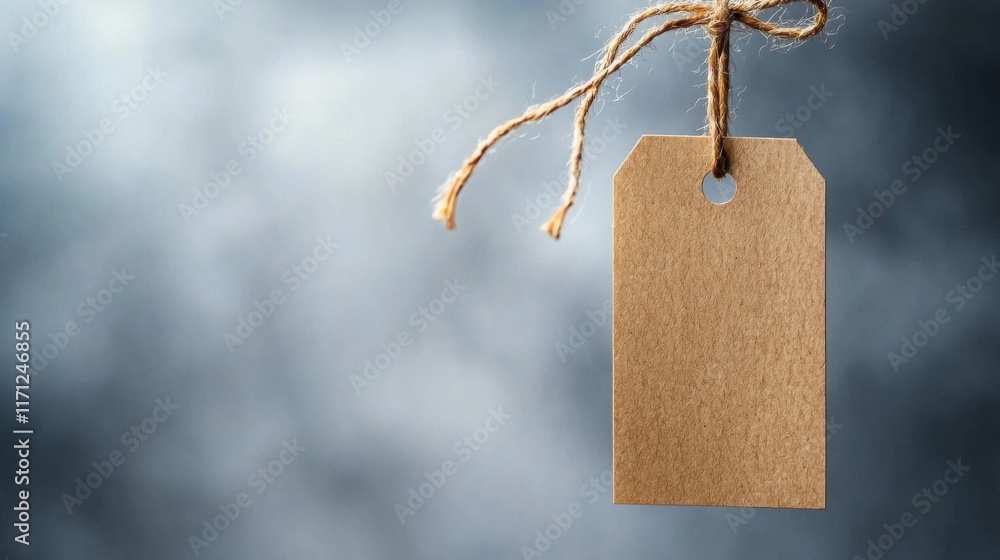 Poster hanging paper tag display minimalist setting graphic design soft background close-up view visual bra
