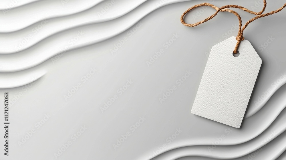 Poster sleek merchandise tag design with flowing string patterns minimalistic style graphic art modern aest