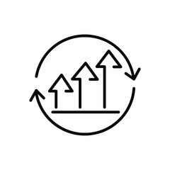 A growth chart with circular arrows in line design icon, continuous improvement concept